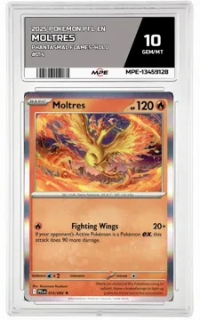 2025 POKEMON PFL EN PHANTASMAL FLAMES-HOLO #014 MOLTRES MPE 10 GEM/MT — graded card up for auction