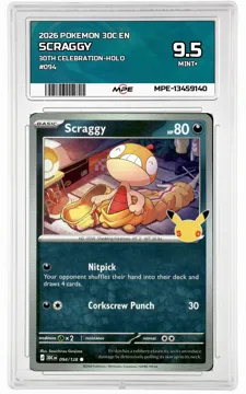 2026 POKEMON 30C EN 30TH CELEBRATION-HOLO #094 SCRAGGY MPE 9.5 MINT+ — graded card up for auction
