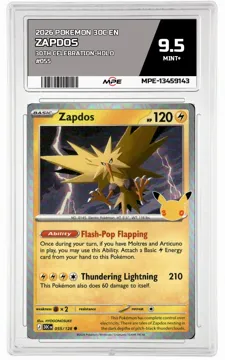 2026 POKEMON 30C EN 30TH CELEBRATION-HOLO #055 ZAPDOS MPE 9.5 MINT+ — graded card up for auction