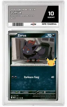 2026 POKEMON 30C EN 30TH CELEBRATION-HOLO #095 ZORUA MPE 10 GEM/MT — graded card up for auction