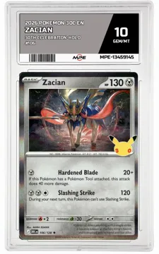 2026 POKEMON 30C EN 30TH CELEBRATION-HOLO #106 ZACIAN MPE 10 GEM/MT — graded card up for auction