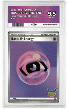 2026 POKEMON MEE EN MEGA EVOLUTION-REV HOLO #013 BASIC PSYCHIC ENERGY MPE 9.5 MINT+ — graded card up for auction