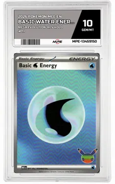 2026 POKEMON MEE EN MEGA EVOLUTION-REV HOLO #011 BASIC WATER ENERGY MPE 10 GEM/MT — graded card up for auction