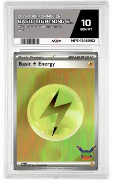 2026 POKEMON MEE EN MEGA EVOLUTION-REV HOLO #012 BASIC LIGHTNING ENERGY MPE 10 GEM/MT — graded card up for auction