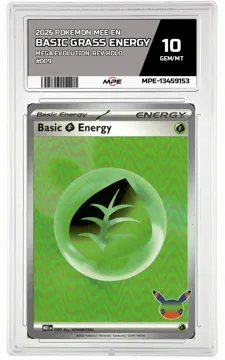2026 POKEMON MEE EN MEGA EVOLUTION-REV HOLO #009 BASIC GRASS ENERGY MPE 10 GEM/MT — graded card up for auction