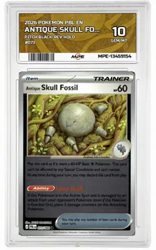 2026 POKEMON PBL EN PITCH BLACK-REV HOLO #073 ANTIQUE SKULL FOSSIL MPE 10 GEM/MT — graded card up for auction
