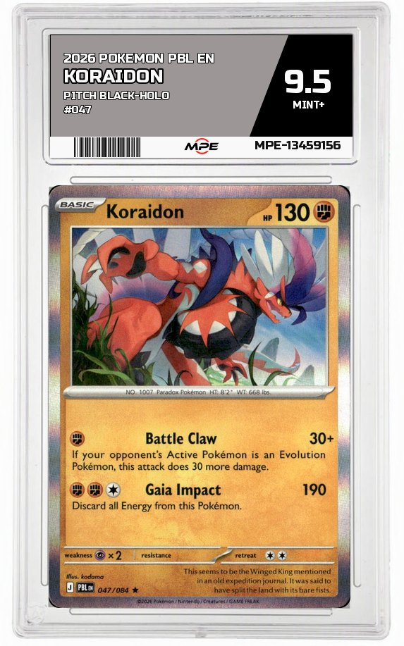 2026 POKEMON PBL EN PITCH BLACK-HOLO #047 KORAIDON MPE 9.5 MINT+ — graded card auctioned from the MPE vault