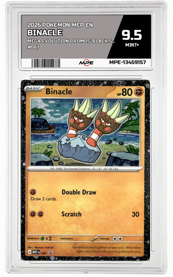 2026 POKEMON MEP EN MEGA EVOLUTION PROMOS-Black Star Promo #087 BINACLE MPE 9.5 MINT+ — graded card auctioned from the MPE vault