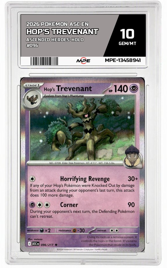 2026 POKEMON ASC EN ASCENDED HEROES-HOLO #096 HOP'S TREVENANT MPE 10 GEM/MT — graded card auctioned from the MPE vault