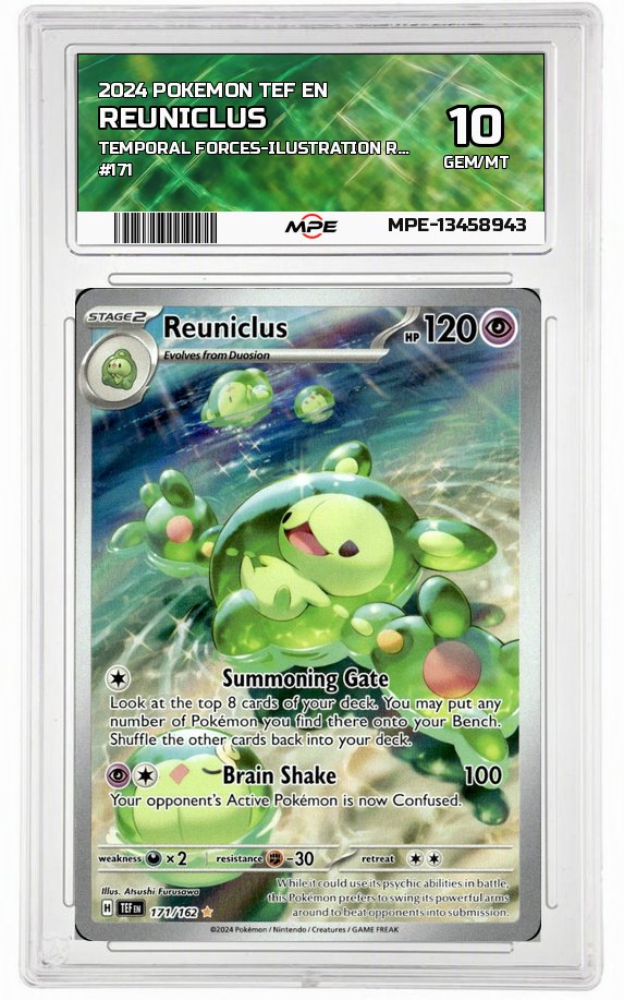 2024 POKEMON TEF EN TEMPORAL FORCES-Ilustration Rare #171 REUNICLUS MPE 10 GEM/MT — graded card auctioned from the MPE vault