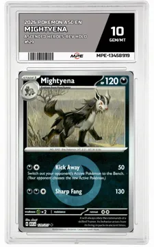 2026 POKEMON ASC EN ASCENDED HEROES-REV HOLO #129 MIGHTYENA MPE 10 GEM/MT — graded card up for auction
