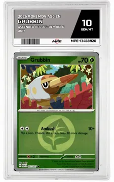 2026 POKEMON ASC EN ASCENDED HEROES-REV HOLO #017 GRUBBIN MPE 10 GEM/MT — graded card up for auction