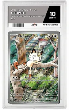 2025 POKEMON PFL EN PHANTASMAL FLAMES-Illustration Rare #106 MEOWTH MPE 10 GEM/MT — graded card up for auction