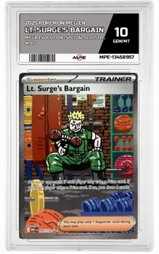 2025 POKEMON MEG EN MEGA EVOLUTION-Special Illustration Rare #185 LT. SURGE'S BARGAIN MPE 10 GEM/MT — graded card up for auction