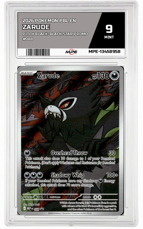 2026 POKEMON PBL EN PITCH BLACK-Black Star Promo #088 ZARUDE MPE 9 MINT — graded card auctioned from the MPE vault