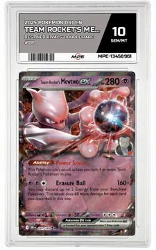 2025 POKEMON DRI EN DESTINED RIVALS-Double Rare #081 TEAM ROCKET'S MEWTWO EX MPE 10 GEM/MT — graded card up for auction