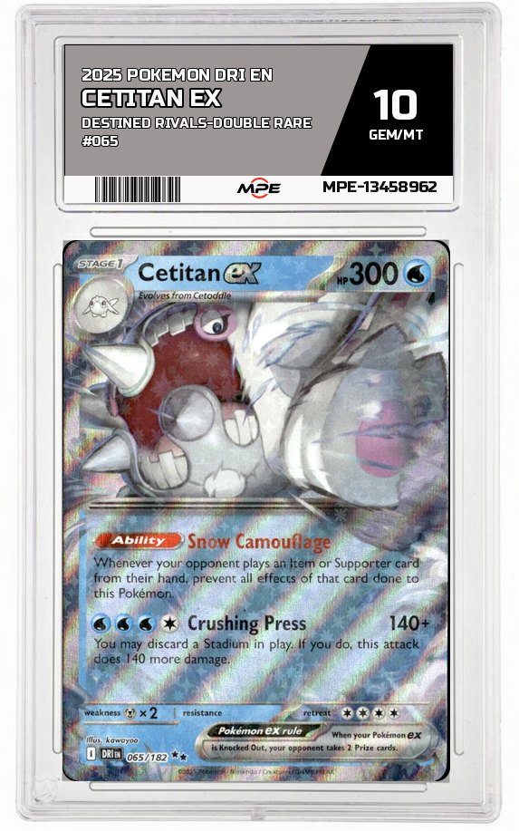 2025 POKEMON DRI EN DESTINED RIVALS-Double Rare #065 CETITAN EX MPE 10 GEM/MT — graded card auctioned from the MPE vault