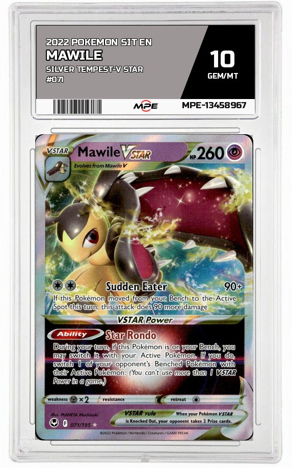 2022 POKEMON SIT EN SILVER TEMPEST-V STAR #071 MAWILE MPE 10 GEM/MT — graded card auctioned from the MPE vault