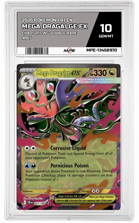 2026 POKEMON CRI EN CHAOS RISING-Double Rare #065 MEGA DRAGALGE EX MPE 10 GEM/MT — graded card auctioned from the MPE vault