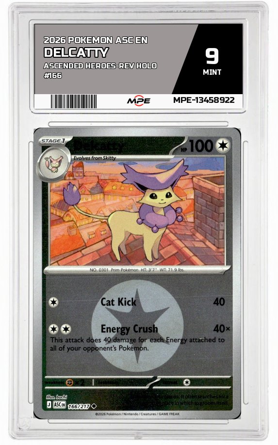 2026 POKEMON ASC EN ASCENDED HEROES-REV HOLO #166 DELCATTY MPE 9 MINT — graded card auctioned from the MPE vault