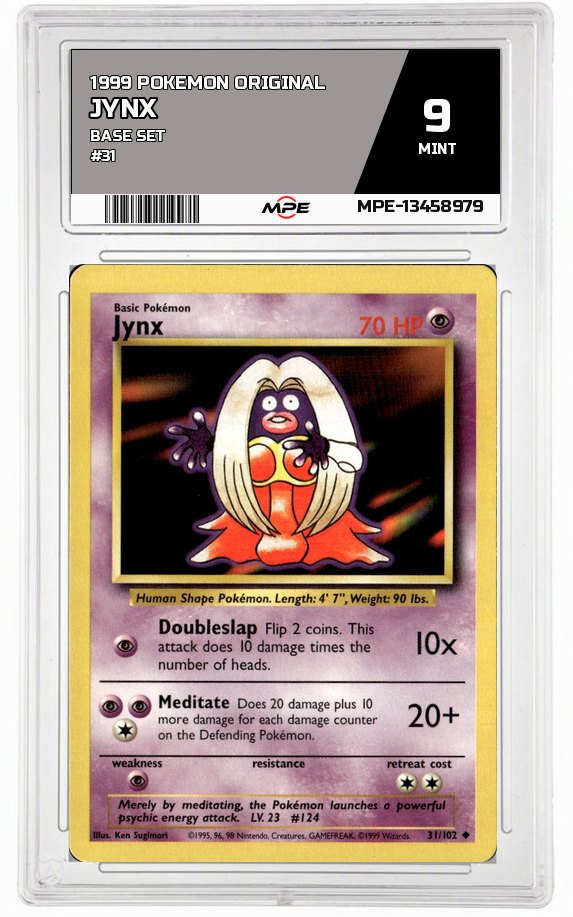 1999 POKEMON ORIGINAL BASE SET #31 JYNX MPE 9 MINT — graded card auctioned from the MPE vault