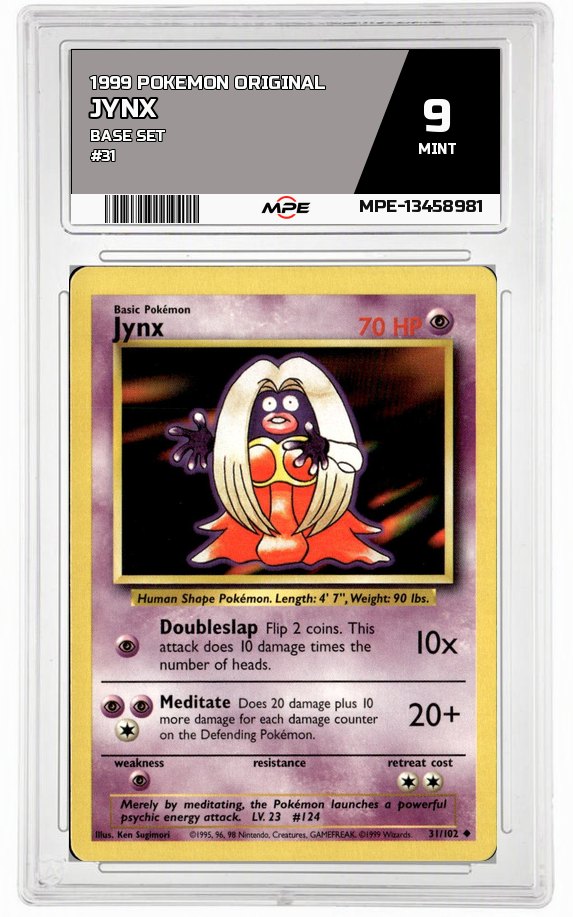 1999 POKEMON ORIGINAL BASE SET #31 JYNX MPE 9 MINT — graded card auctioned from the MPE vault