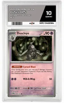2025 POKEMON PRE EN PRISMATIC EVOLUTIONS #036 DUSCLOPS MPE 10 GEM/MT — graded card up for auction