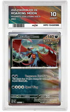 2025 POKEMON PRE EN PRISMATIC EVOLUTIONS-HOLO #065 ROARING MOON MPE 10 GEM/MT — graded card up for auction
