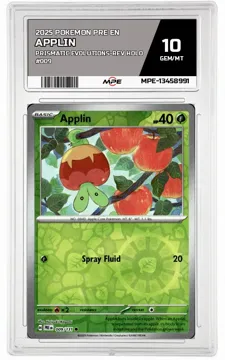 2025 POKEMON PRE EN PRISMATIC EVOLUTIONS-REV HOLO #009 APPLIN MPE 10 GEM/MT — graded card up for auction