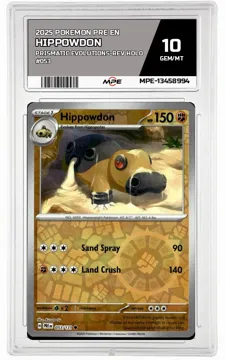 2025 POKEMON PRE EN PRISMATIC EVOLUTIONS-REV HOLO #053 HIPPOWDON MPE 10 GEM/MT — graded card up for auction