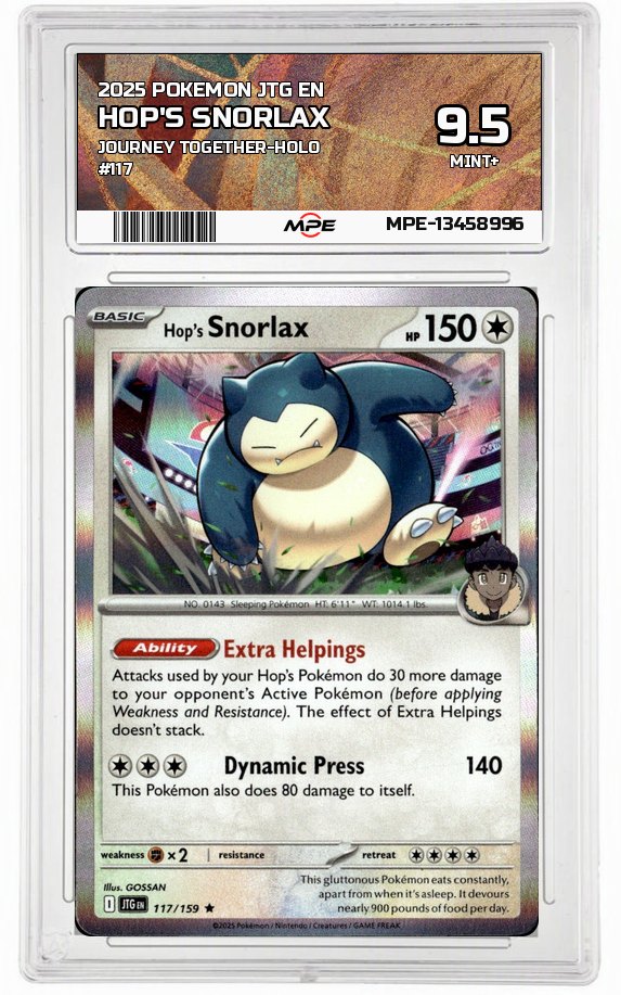 2025 POKEMON JTG EN JOURNEY TOGETHER-HOLO #117 HOP'S SNORLAX MPE 9.5 MINT+ — graded card auctioned from the MPE vault