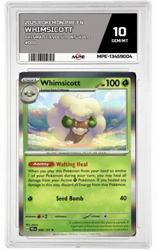 2025 POKEMON PRE EN PRISMATIC EVOLUTIONS-HOLO #008 WHIMSICOTT MPE 10 GEM/MT — graded card up for auction