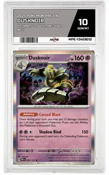 2025 POKEMON PRE EN PRISMATIC EVOLUTIONS-HOLO #037 DUSKNOIR MPE 10 GEM/MT — graded card up for auction
