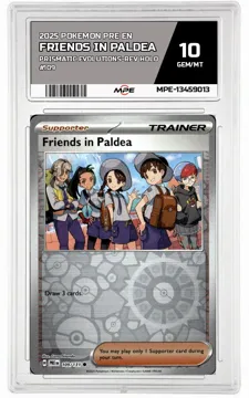 2025 POKEMON PRE EN PRISMATIC EVOLUTIONS-REV HOLO #109 FRIENDS IN PALDEA MPE 10 GEM/MT — graded card up for auction
