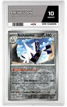 2025 POKEMON PRE EN PRISMATIC EVOLUTIONS-REV HOLO #070 ARCHALUDON MPE 10 GEM/MT — graded card up for auction