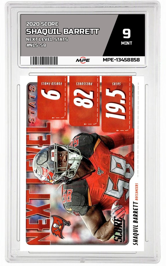 2020 SCORE NEXT LEVEL STATS #NLS-SB SHAQUIL BARRETT MPE 9 MINT — graded card auctioned from the MPE vault