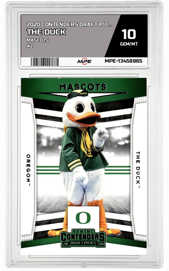 2020 CONTENDERS DRAFT PICKS MASCOTS #2 THE DUCK MPE 10 GEM/MT — graded card auctioned from the MPE vault