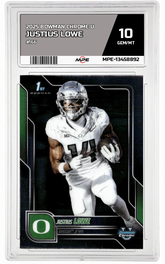 2025 BOWMAN CHROME U #166 JUSTIUS LOWE MPE 10 GEM/MT — graded card auctioned from the MPE vault