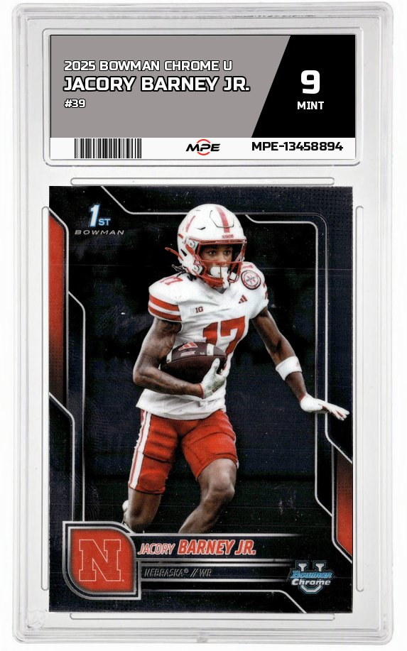 2025 BOWMAN CHROME U #39 JACORY BARNEY JR. MPE 9 MINT — graded card auctioned from the MPE vault