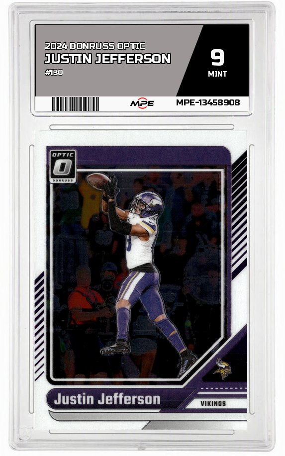 2024 DONRUSS OPTIC #130 JUSTIN JEFFERSON MPE 9 MINT — graded card auctioned from the MPE vault