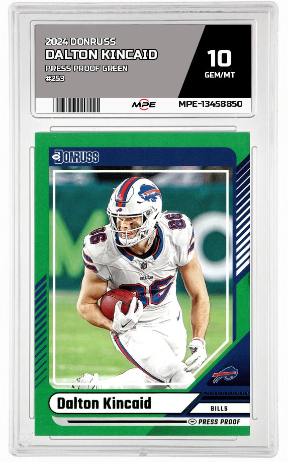 2024 DONRUSS Press Proof Green #253 DALTON KINCAID MPE 10 GEM/MT — graded card auctioned from the MPE vault