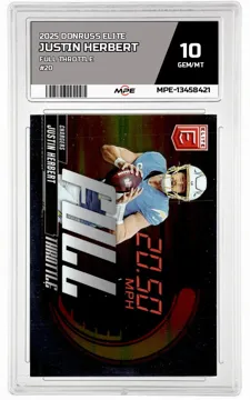 2025 DONRUSS ELITE FULL THROTTLE #20 JUSTIN HERBERT MPE 10 GEM/MT — graded card up for auction