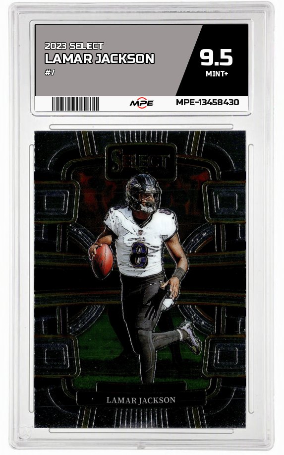 2023 SELECT #7 LAMAR JACKSON MPE 9.5 MINT+ — graded card auctioned from the MPE vault
