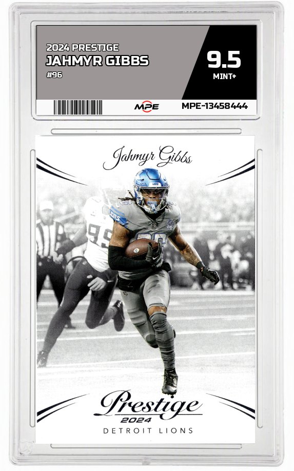 2024 PRESTIGE #96 JAHMYR GIBBS MPE 9.5 MINT+ — graded card auctioned from the MPE vault