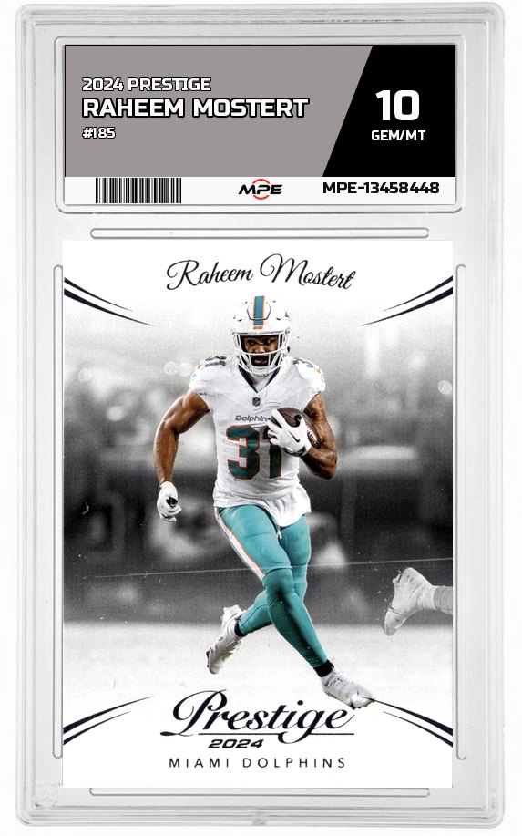 2024 PRESTIGE #185 RAHEEM MOSTERT MPE 10 GEM/MT — graded card auctioned from the MPE vault