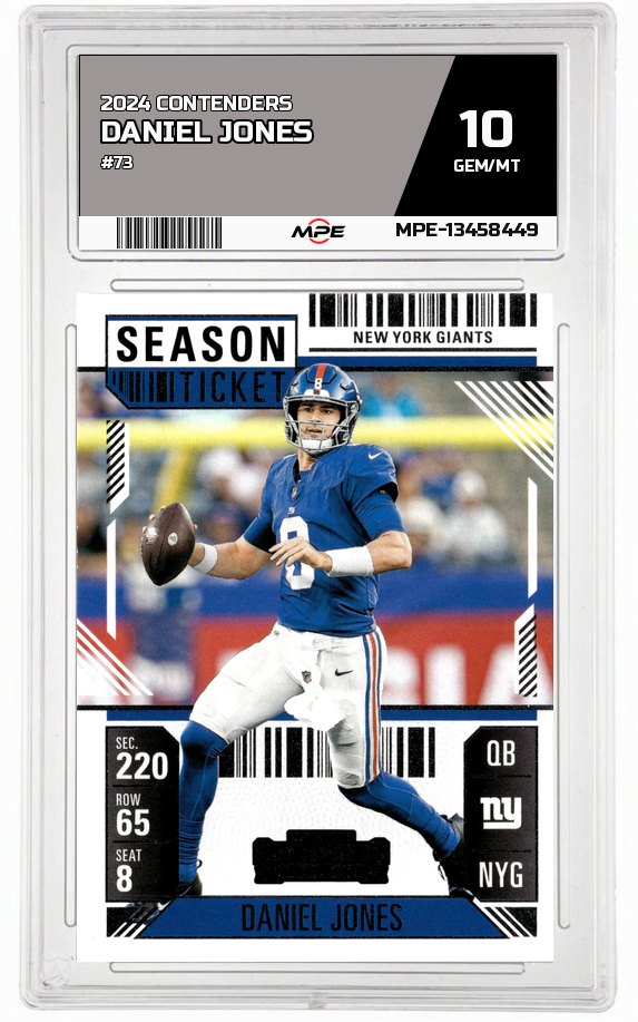 2024 CONTENDERS #73 DANIEL JONES MPE 10 GEM/MT — graded card auctioned from the MPE vault