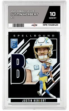 2025 DONRUSS ELITE #37 JUSTIN HERBERT MPE 10 GEM/MT — graded card up for auction