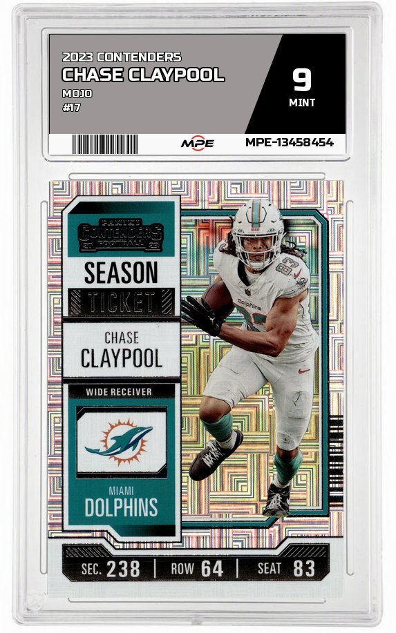 2023 CONTENDERS MOJO #17 CHASE CLAYPOOL MPE 9 MINT — graded card auctioned from the MPE vault