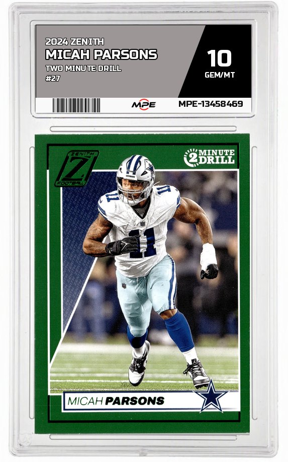 2024 ZENITH TWO MINUTE DRILL #27 MICAH PARSONS MPE 10 GEM/MT — graded card auctioned from the MPE vault