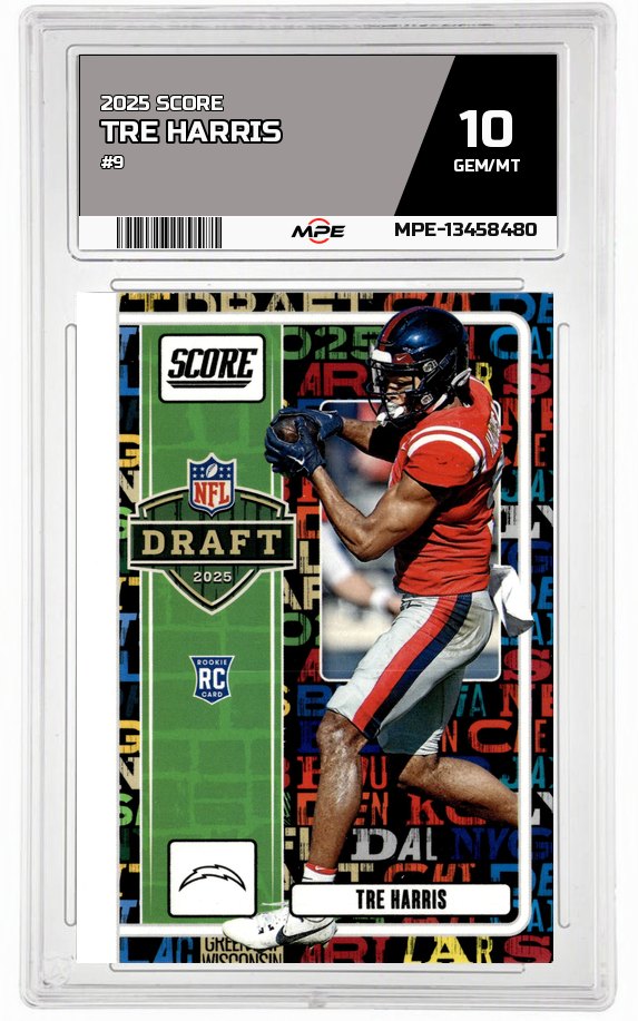2025 SCORE #9 TRE HARRIS MPE 10 GEM/MT — graded card auctioned from the MPE vault